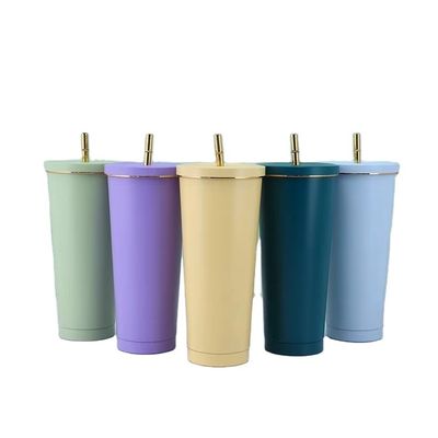 Χρωματισμένο 500ml 750ml Δύο τοίχοι ατσάλινο κενό ποτήρι με καλαμάκι μονωμένο καφέ tumbler