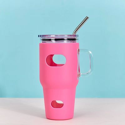 Τροφική 32oz γυάλινο Tumbler Sublimation με ξύλινο καπάκι και άχυρο προσαρμοσμένο χρώμα