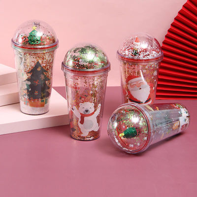 1 κομμάτι 500ml Προσαρμοσμένο λογότυπο Flash Double Wall Cup Διαρροή-απορρόφητο επαναχρησιμοποιήσιμο Χριστουγεννιάτικο πλαστικό μπουκάλι με κάλυμμα και άχυρο