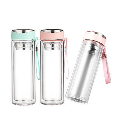 Eco 320ml Δύο τοιχοειδές γυαλί ποτό μπουκάλι νερού τσαγιού με τσαγιέρα
