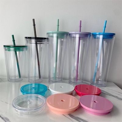 1 κομμάτι Custom DIY 16oz 24oz Double Wall Plastic Acrylic Clear Cup με άχυρο και κάλυμμα