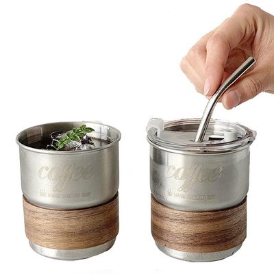 Κούπα τσαγιού καφέ από ανοξείδωτο χάλυβα με προσαρμοσμένο λογότυπο εκτύπωσης και μανίκια κατά της καύσης