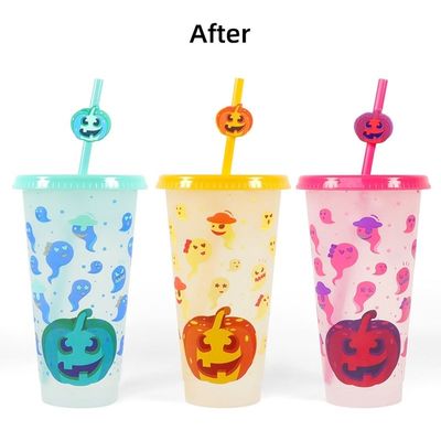 MUGS 24OZ BPA δωρεάν πλαστικό αναψυκτικό tumbler με αλλαγή χρώματος φλιτζάνια κάλυμμα και άχυρο