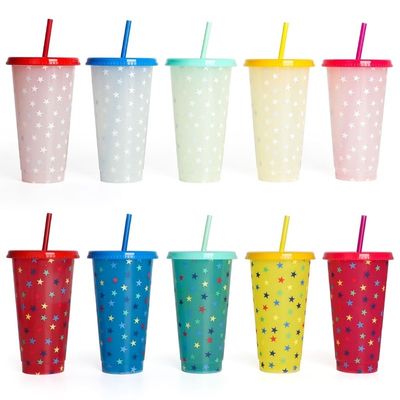 MUGS 24OZ BPA δωρεάν πλαστικό αναψυκτικό tumbler με αλλαγή χρώματος φλιτζάνια κάλυμμα και άχυρο