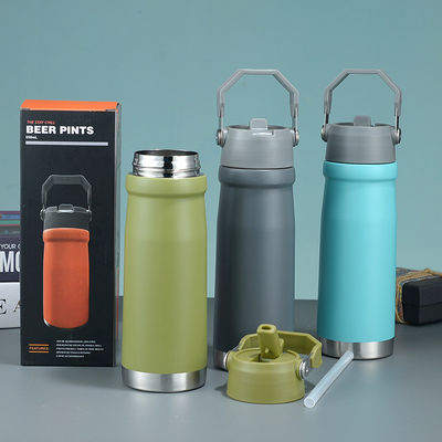 500 ml/650 ml Ατσάλινο Φιαλίδιο κενού Μεταφορτώσιμο εξωτερικό αθλητικό ποτό με λαβή