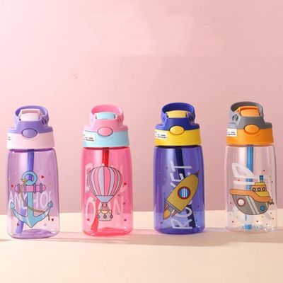 16OZ Παιδιά Γλυκό Φορητό Αδιάβροχο Καθαρό Πίσιμο Πλαστικό μπουκάλι νερού με άχυρο