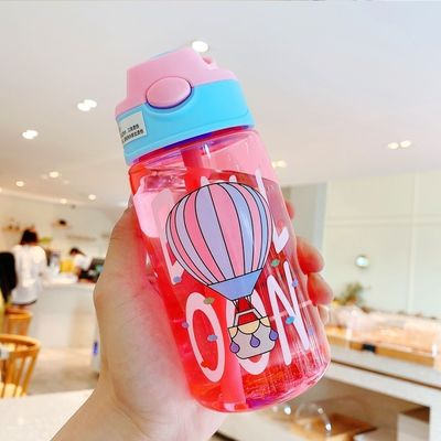 16OZ Παιδιά Γλυκό Φορητό Αδιάβροχο Καθαρό Πίσιμο Πλαστικό μπουκάλι νερού με άχυρο