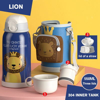 Βιώσιμη μπουκάλι νερού 550 ml από ανοξείδωτο χάλυβα 304 με καπάκι από άχυρο για παιδιά