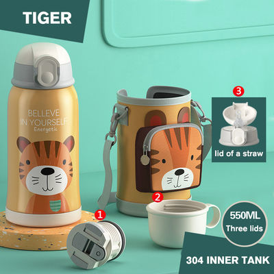 Βιώσιμη μπουκάλι νερού 550 ml από ανοξείδωτο χάλυβα 304 με καπάκι από άχυρο για παιδιά