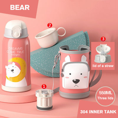 550ml Ατσάλινο Βακούμι μπουκάλι με κοιλιακή κούπα και άχυρο