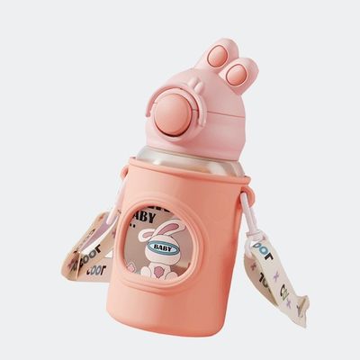 680 ml Cartoon Straw Silicone Leather Cover Vacuum Isolated Water Bottle Για παιδιά Παιδιά