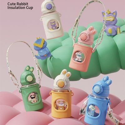 680 ml Cartoon Straw Silicone Leather Cover Vacuum Isolated Water Bottle Για παιδιά Παιδιά
