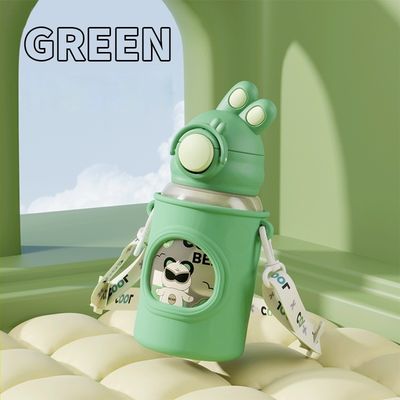 680 ml Cartoon Straw Silicone Leather Cover Vacuum Isolated Water Bottle Για παιδιά Παιδιά