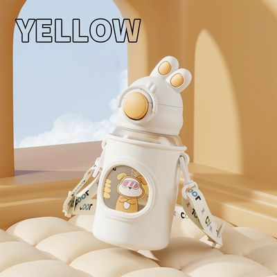 680 ml Cartoon Straw Silicone Leather Cover Vacuum Isolated Water Bottle Για παιδιά Παιδιά