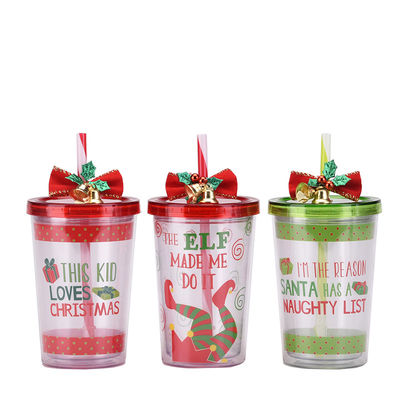 10oz διπλό στρώμα πλαστικό BPA δωρεάν Straw ποτήρι πόσιμου νερού με χαριτωμένο στυλ σχεδιασμού
