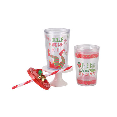 10oz διπλό στρώμα πλαστικό BPA δωρεάν Straw ποτήρι πόσιμου νερού με χαριτωμένο στυλ σχεδιασμού
