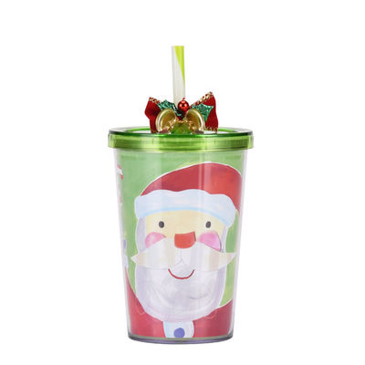 10oz διπλό στρώμα πλαστικό BPA δωρεάν Straw ποτήρι πόσιμου νερού με χαριτωμένο στυλ σχεδιασμού