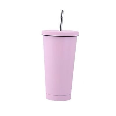 Χρωματισμένο 500ml 750ml Δύο τοίχοι ατσάλινο κενό ποτήρι με καλαμάκι μονωμένο καφέ tumbler
