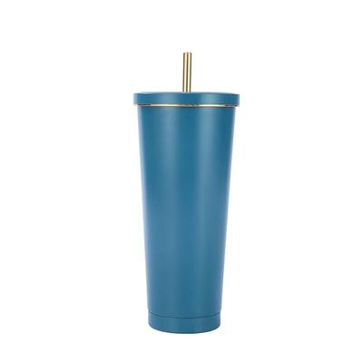 Χρωματισμένο 500ml 750ml Δύο τοίχοι ατσάλινο κενό ποτήρι με καλαμάκι μονωμένο καφέ tumbler