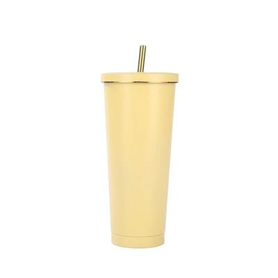 Χρωματισμένο 500ml 750ml Δύο τοίχοι ατσάλινο κενό ποτήρι με καλαμάκι μονωμένο καφέ tumbler