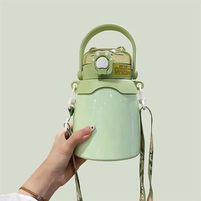 Εξωτερικό στυλ Custom Double Wall Vacuum Flask Ατσάλινο μπουκάλι νερού με άχυρο