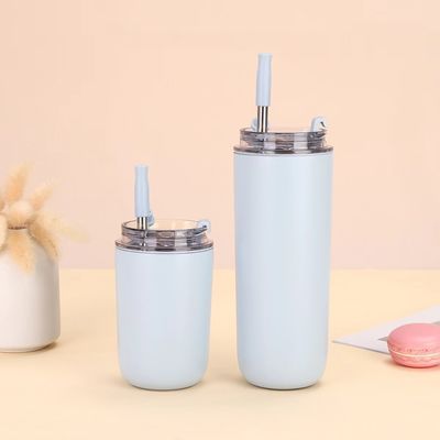 500 ml Custom Logo Double Wall 304 Ατσάλινο Κύπελλο Κούφας Κούφας Καφέ Με Κάλαμο