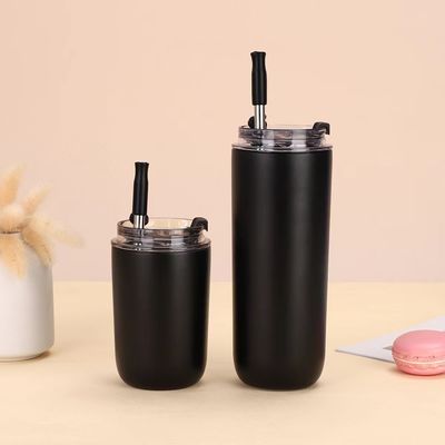 500 ml Custom Logo Double Wall 304 Ατσάλινο Κύπελλο Κούφας Κούφας Καφέ Με Κάλαμο
