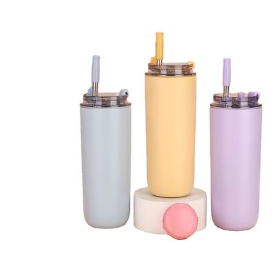 500 ml Custom Logo Double Wall 304 Ατσάλινο Κύπελλο Κούφας Κούφας Καφέ Με Κάλαμο