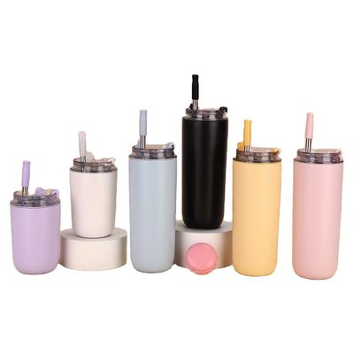 500 ml Custom Logo Double Wall 304 Ατσάλινο Κύπελλο Κούφας Κούφας Καφέ Με Κάλαμο