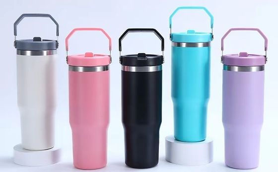 Ατμομόνωση 30oz Ατσάλι αθλητικό μπουκάλι νερού με Flip Straw και λαβή