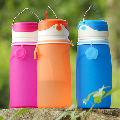 550ML Bpa Δωρεάν Διαυγές Υπερίγραμμα Δυνατό να αναδιπλωθεί γυμναστήριο Αθλητισμός Παιδιά Σιλικόνιο μπουκάλι νερού με φως LED για ενήλικες