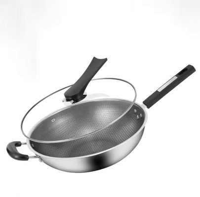 32 εκατοστά 34 εκατοστά ανθεκτικό Wok Pot με γυάλινο καπάκι από αντιβακτηριακό ανοξείδωτο χάλυβα 304