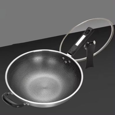 32 εκατοστά 34 εκατοστά ανθεκτικό Wok Pot με γυάλινο καπάκι από αντιβακτηριακό ανοξείδωτο χάλυβα 304