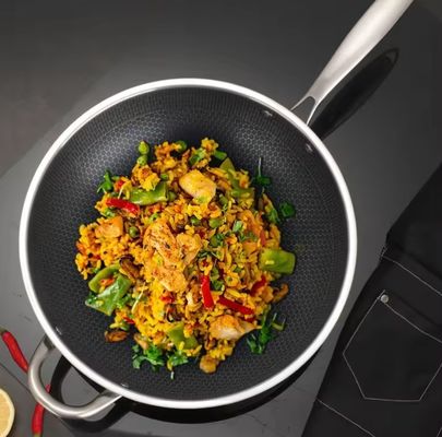 32 εκατοστά 34 εκατοστά ανθεκτικό Wok Pot με γυάλινο καπάκι από αντιβακτηριακό ανοξείδωτο χάλυβα 304