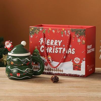 1 κομμάτι εγγύηση κεραμική Santa Mug Χριστουγεννιάτικο φλιτζάνι με προσαρμοσμένο σχεδιασμό λογότυπο και κουτάλι