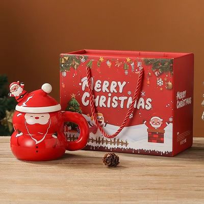 1 κομμάτι εγγύηση κεραμική Santa Mug Χριστουγεννιάτικο φλιτζάνι με προσαρμοσμένο σχεδιασμό λογότυπο και κουτάλι
