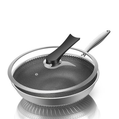 Χάλυβα από ανοξείδωτο χάλυβα Custom Honeycomb Frying Wok με ανθεκτική επικάλυψη και διαφανές καπάκι