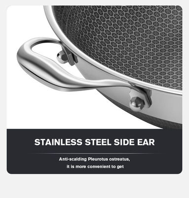 Χάλυβα από ανοξείδωτο χάλυβα Custom Honeycomb Frying Wok με ανθεκτική επικάλυψη και διαφανές καπάκι