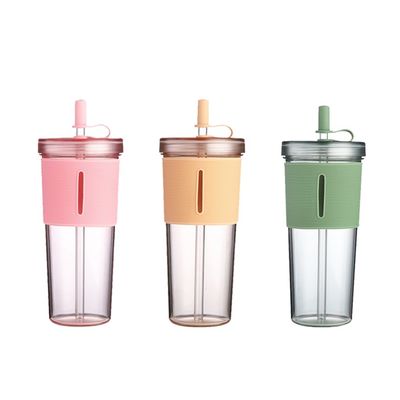 Εκδρομική κατασκήνωση Custom Logo Double Wall Milk Tea Straws Cup 700ml με σιλικόνιο