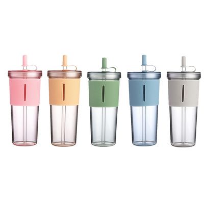 Εκδρομική κατασκήνωση Custom Logo Double Wall Milk Tea Straws Cup 700ml με σιλικόνιο
