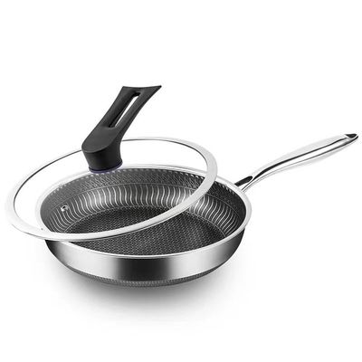 Χάλυβα από ανοξείδωτο χάλυβα Honeycomb Nonstick Wok Fry Pans με γυάλινο καπάκι για φούρνο γενικής χρήσης