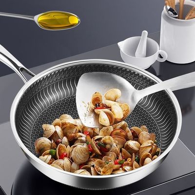 Χάλυβα από ανοξείδωτο χάλυβα Honeycomb Nonstick Wok Fry Pans με γυάλινο καπάκι για φούρνο γενικής χρήσης