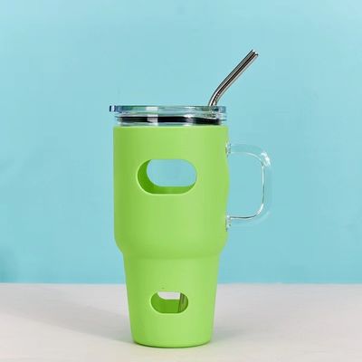 Τροφική υπολίμανση 32oz γυάλινος tumbler με ξύλινο καπάκι και άχυρο οικολογικό
