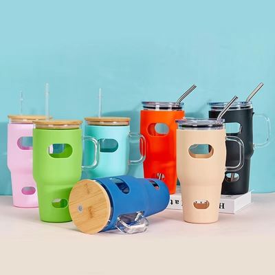 Τροφική 32oz γυάλινο Tumbler Sublimation με ξύλινο καπάκι και άχυρο προσαρμοσμένο χρώμα