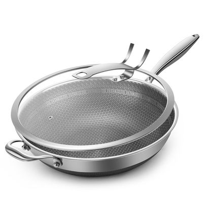 316 Χάλυβα από ανοξείδωτο διπλό στρώμα Wok Οικιακή μη κολλητική τηγάνι με γυάλινο καπάκι