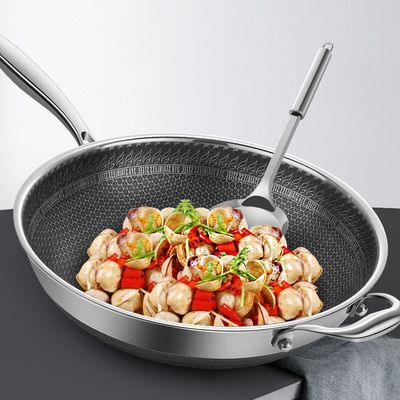 316 Χάλυβα από ανοξείδωτο διπλό στρώμα Wok Οικιακή μη κολλητική τηγάνι με γυάλινο καπάκι