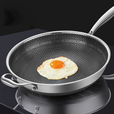 316 Χάλυβα από ανοξείδωτο διπλό στρώμα Wok Οικιακή μη κολλητική τηγάνι με γυάλινο καπάκι