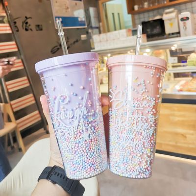 Δημιουργικό παγωτό διπλό τοίχωμα 550ml πλαστικά φλιτζάνια με άχυρο προσαρμοσμένο χρώμα για Unisex
