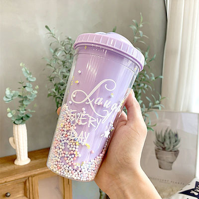 Δημιουργικό παγωτό διπλό τοίχωμα 550ml πλαστικά φλιτζάνια με άχυρο προσαρμοσμένο χρώμα για Unisex
