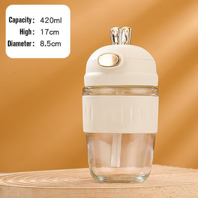 Σχεδιασμός κινουμένων σχεδίων 420ml γυάλινο γάλα κόλα φλιτζάνι καφέ για κορίτσια μαθητές γλυκό κουνέλι κανένα θερμομόνωση